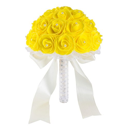 Yellow White Blue Wedding Flowers Bridal Bouquets Handmade Artificial Rose Bridal Bouquet for Wedding Decoration: YELLOW