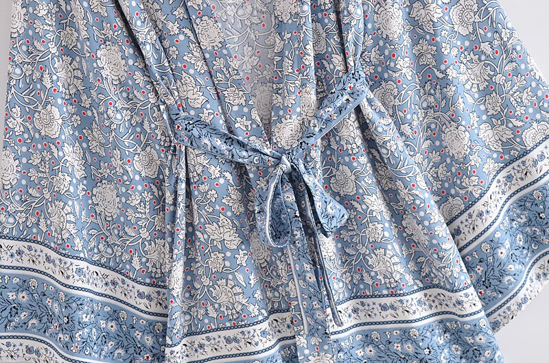 Kimono corto bohemio de rayón para mujer, ropa informal holgada con estampado Floral, para playa y verano