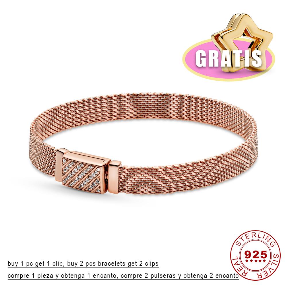 Pulsera de plata 925 Original para mujer, joyería artesanal, reloj de reflexión, joyería fina de plata: CBP014 / 19cm