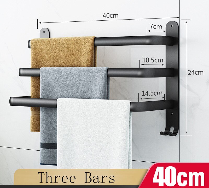 Zauberstab Montieren 30-50CM Weiß Aluminium Handtuch Gestell Halfter Doppel Drei Bar Mit Wc Kleid Haken Aufhänger Küche Schlecht Zubehör: Schwarz drei 40cm
