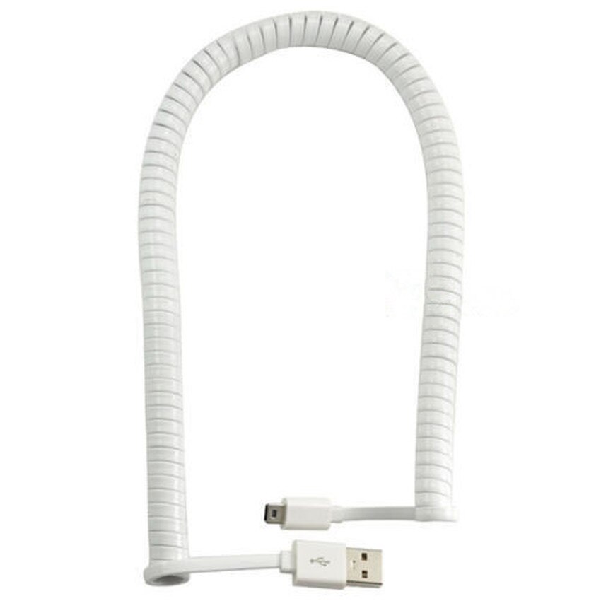10ft/3m flat spiral coiled usb 2.0 to mini usb data sync &amp; ladekabel hvit farge