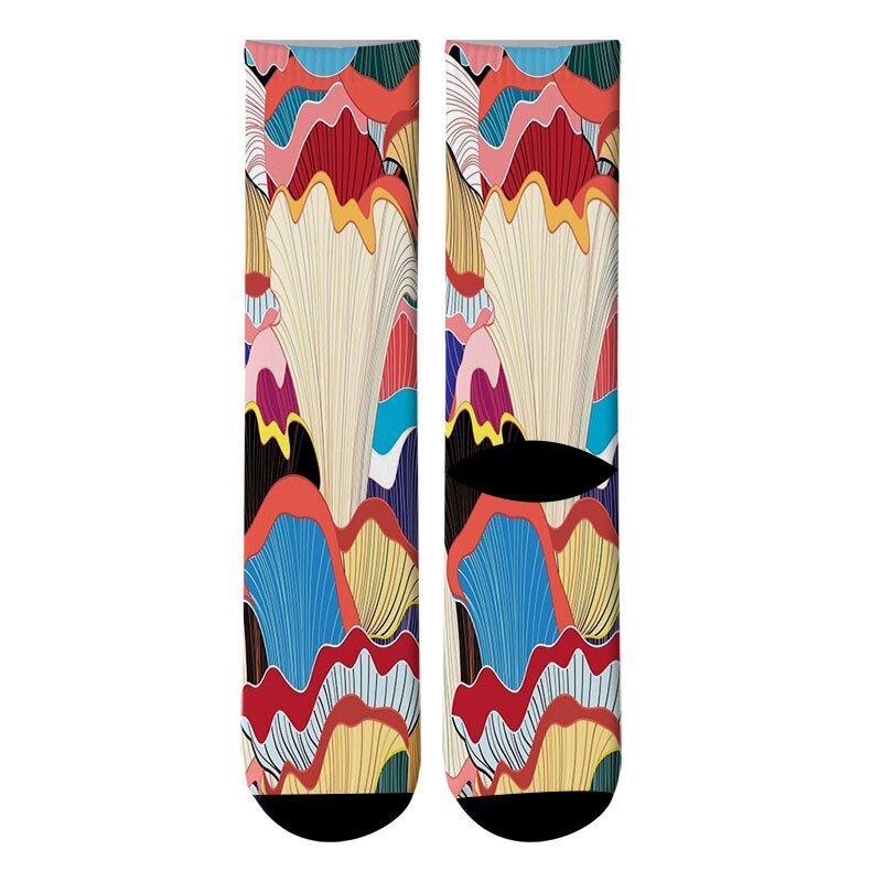 3D Printed Japanese Colorful Paint Crew Socks Men Japanese Ukiyoe Long Socks Paint Wave Flowers Men's Dress Tube Socks: 2