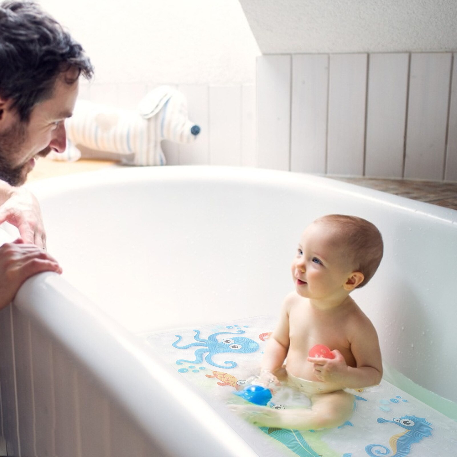 Children Bathroom Non Slip Mat Toilet Shower Room Foot Mat Bathtub Children Cartoon Deep Sea Fish Bath Mat With Suction Cup