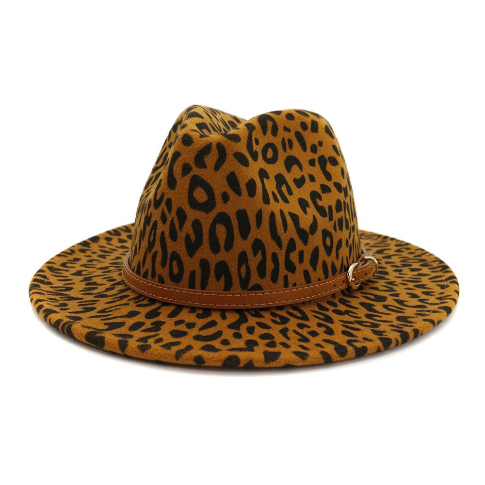 Leopard jazz hatte cowboy hat til kvinder og mænd vinter mænd kasket hvid sort uld bowler hat