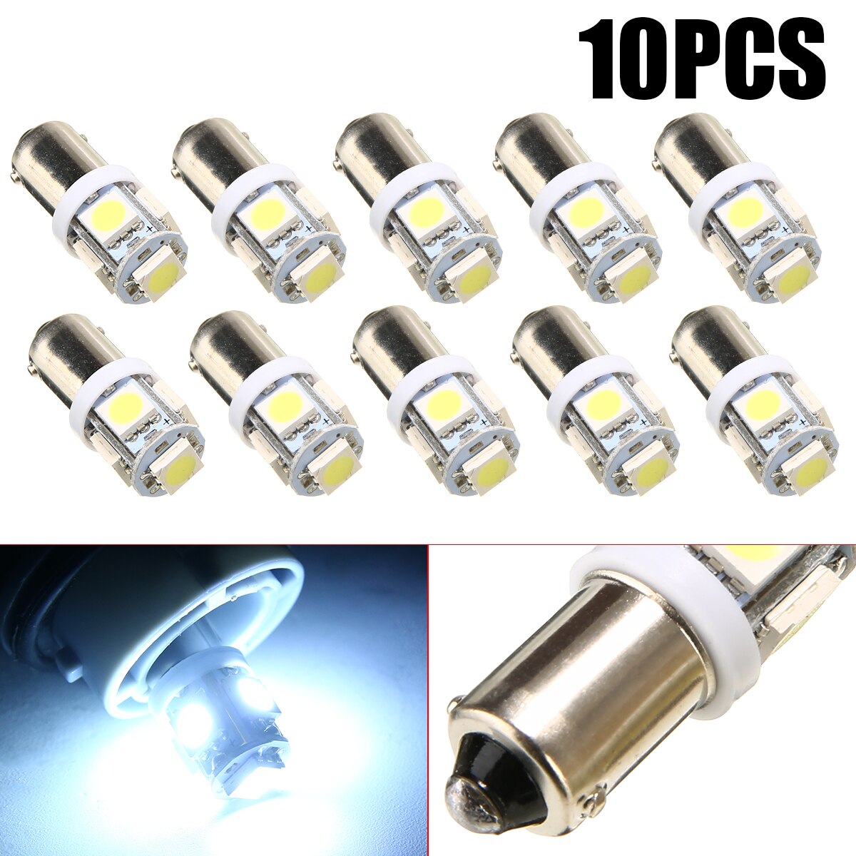 10pcs 12V T11 BA9S 5SMD LEDs Bulb T4W 3886X H6W 363 5050 Super White Car Interior Dome Map Light Signal Lamp