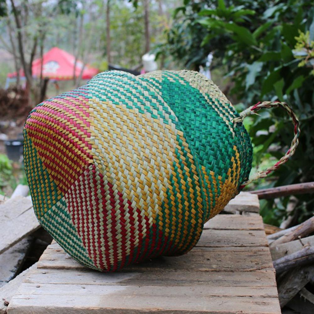 Kleurrijke buik stro opbergmand rotan hangende bloempot vuile kleren opbergmand rotan mand zeegras bloempot