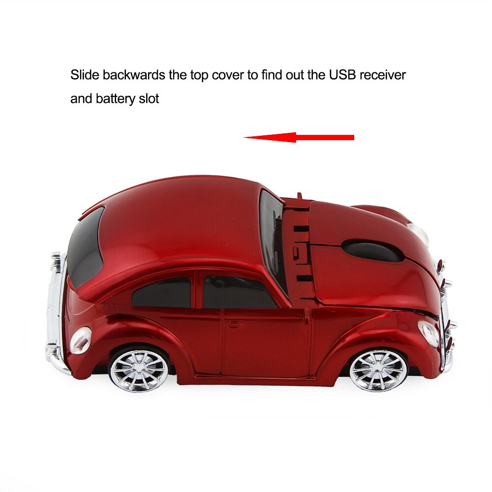 Optical Wireless Mouse Beetle Car Shape Gaming With USB Receiver for PC Laptop Computer Red Mouse for Kids Boys