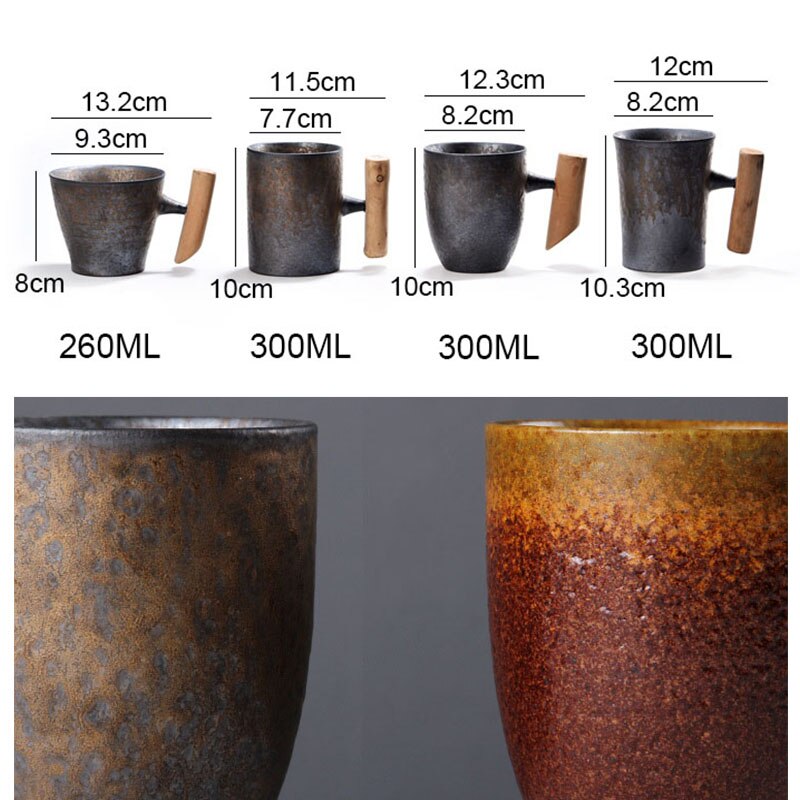 Creatieve Mannen Keramische Mok Tumbler Roest Glazuur Met Houten Handvat Thee Melk Bier Water Cup Home Office Drinkware 300ml