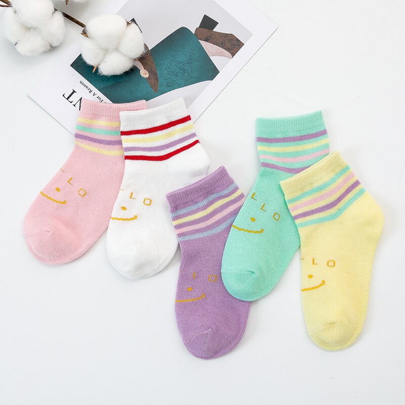 Kleurrijke Kinderen Sokken Katoen Half Lengte Jongens &amp; Meisjes Sokken Mode Bloem Patroon Kids Sok 1 Lot = 5 Pcs