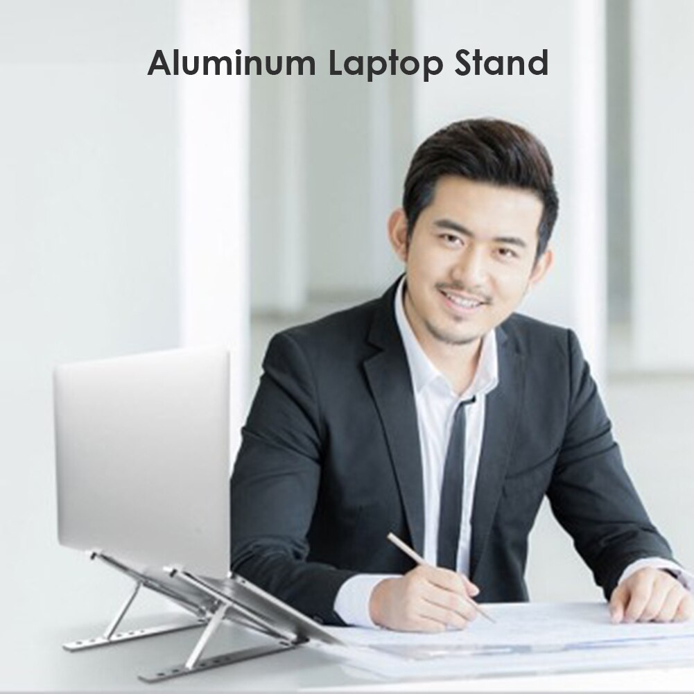 Soporte plegable de aleación de aluminio para ordenador portátil, soporte de 6 engranajes de altura ajustable para Notebook, PC, soporte de escritorio, soporte de refrigeración para ordenador portátil