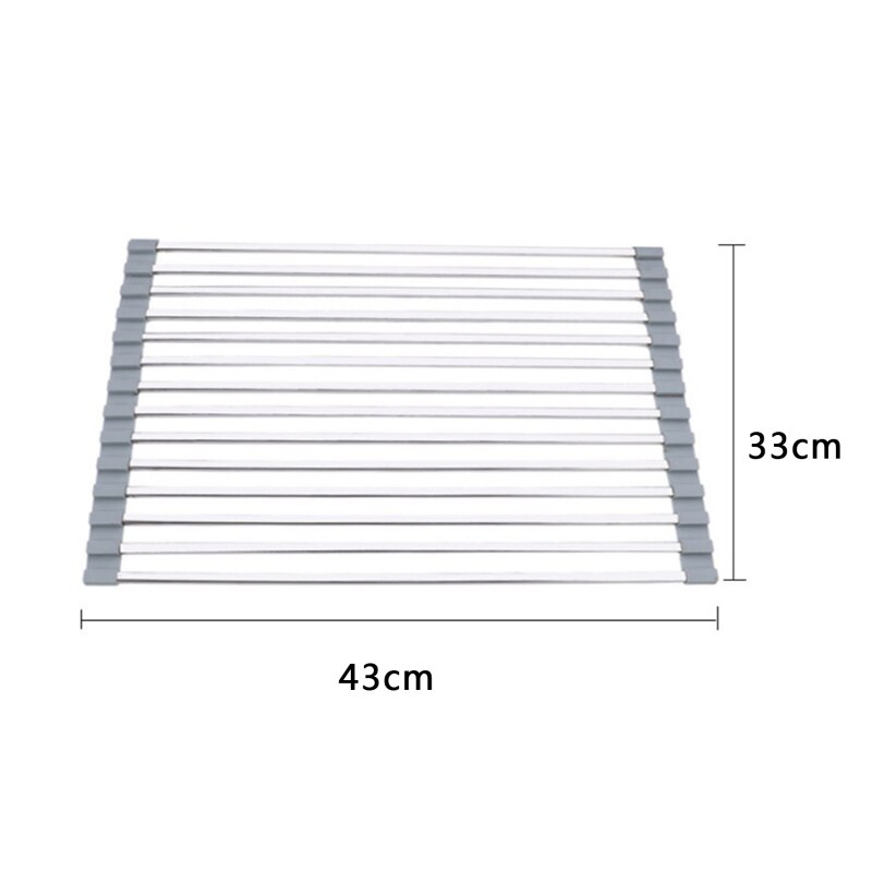 Dish Drying Rack Multi-Use Kitchen Drying Rack Over Sink Foldable Fruit Vegetable Meat Organizer Tray Drainer: gray 43x33cm