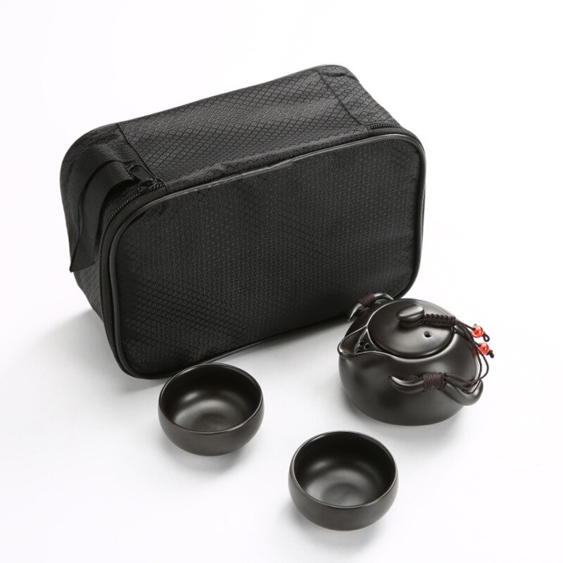 Chinese Tea Travel Tea Set Kung Fu Tea Set Ceramic Portable Teapot Porcelain Teaset Gaiwan Tea Cups of Tea Ceremony Tea Tool: Black 3Pcs Bag