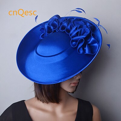 ! Royal blue Large Matte satin fascinator Formal hats four wedding Women's hat: royal blue