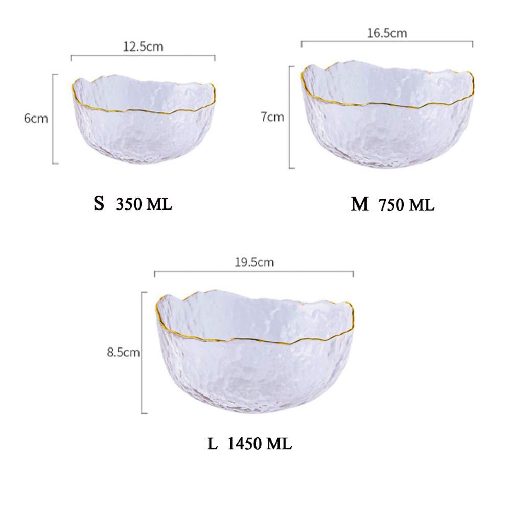 Irregular Gold Inlay Edge Glass Salad Bowl Fruit Rice Serving Bowls Food Storage Container Lunch Bento Box Decoration Tableware