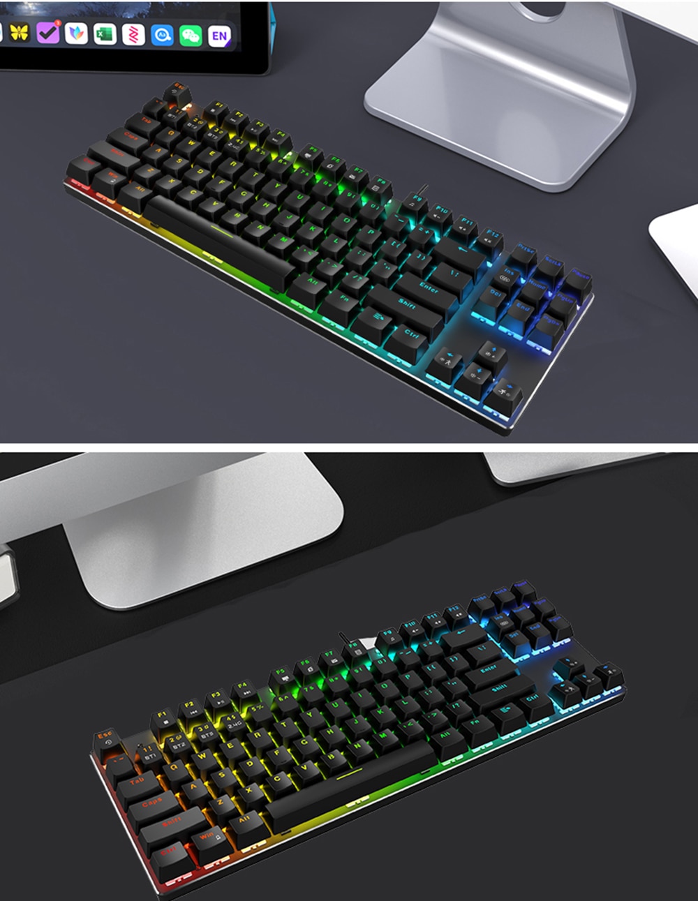 Metoo 2.4Ghz Wireless/Bluetooth/Wired Mini Portable Mechanical Keyboard RGB Backlight Gaming Keyboard for Laptop Tablet Mobile