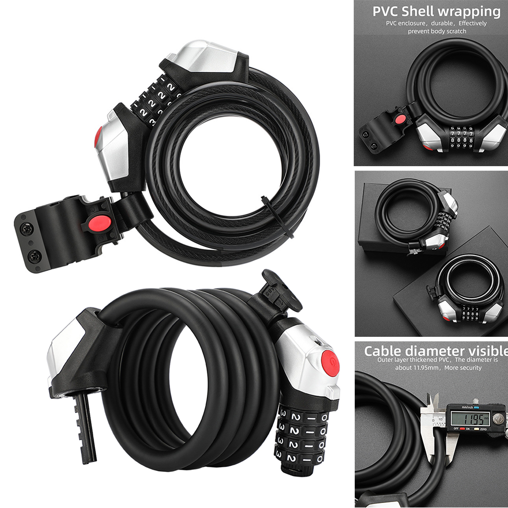 Bike Locks, Cable Lock, Long Coiled Secure Resettable Combo Combination Bike Cable Lock with Mounting Bracket