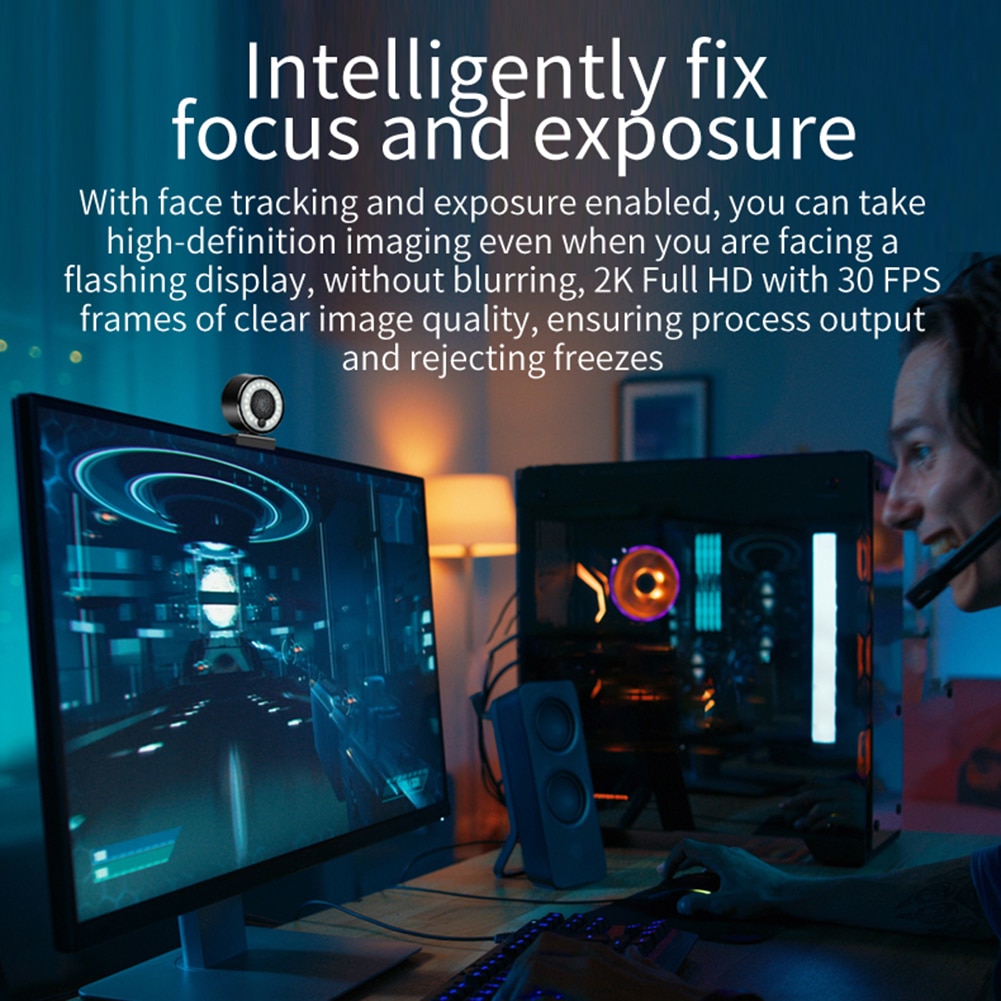 1080P USB Webcam PC Live Steam Video Broadcast Web Camera with Ring Light MIC Widescreen Video Work Home Accessory