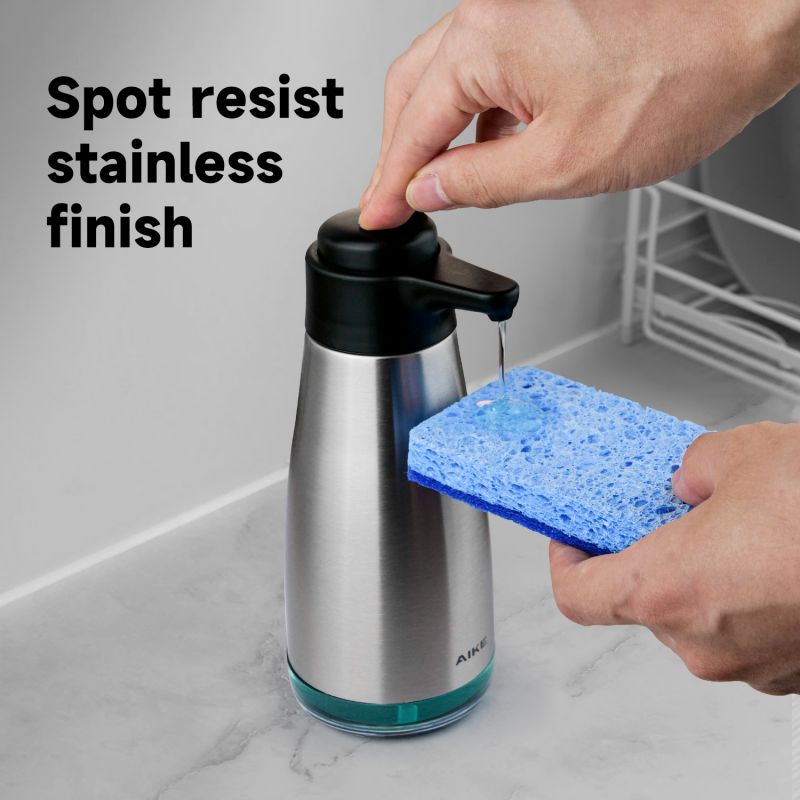 AIKE Stainless Steel Manual Soap Dispenser Pumps Liquid Soap Dispenser For Kitchen Dish Cleaning 450ML Hand Soap Dispenser