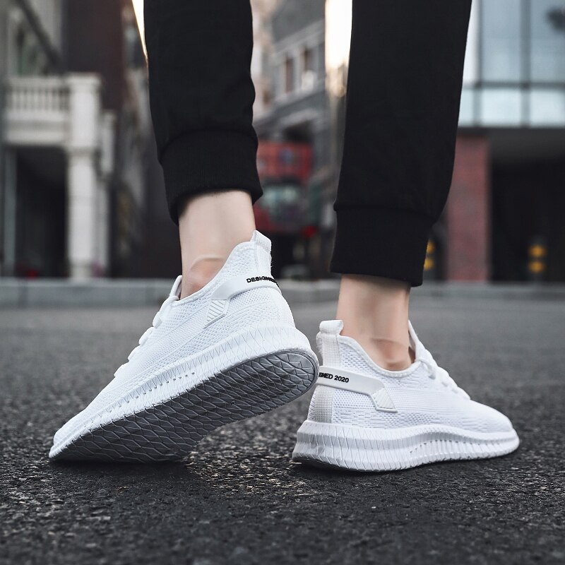 Men White Sneakers Breathable Comfort Air Mesh Outdoor Running Shoes For Men Casual Black Sports Shoes Lace Up Men's Sneaker