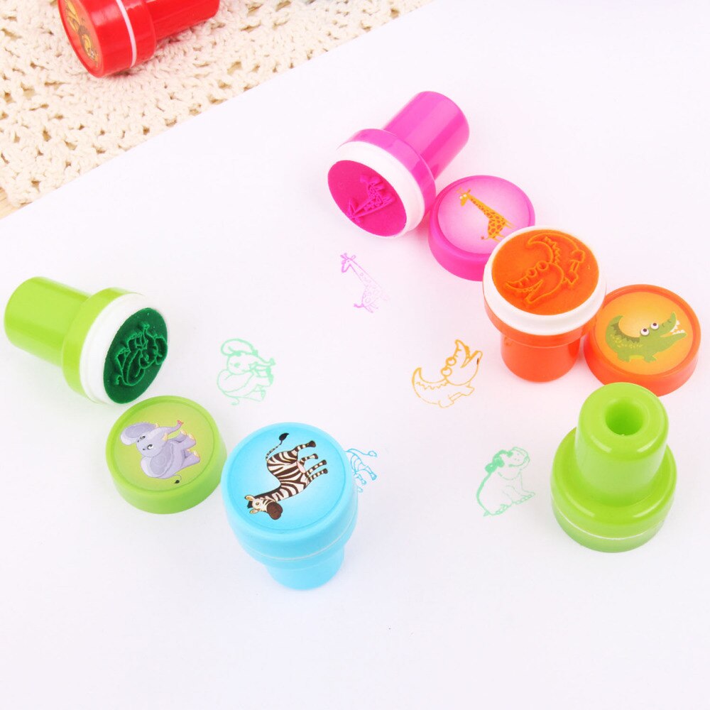 20PCS Kids Leuke Kleurrijke Cartoon Animal Sea Life Self-inkt Postzegels Stempelkussen Stamper Accessoires DIY Scrapbooking Schilderen Speelgoed