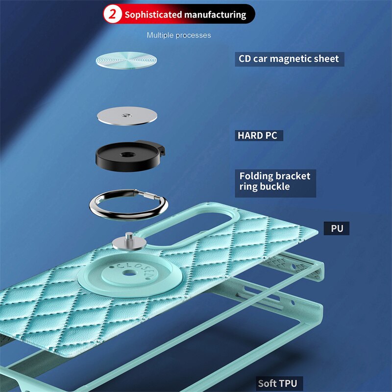 Diamant Telefoon Geval Voor Samsung Galaxy Z Vouw 3 5G Embossing Lederen Ring Met Houder Shockproof Back Cover Voor galaxy Z Vouw 3