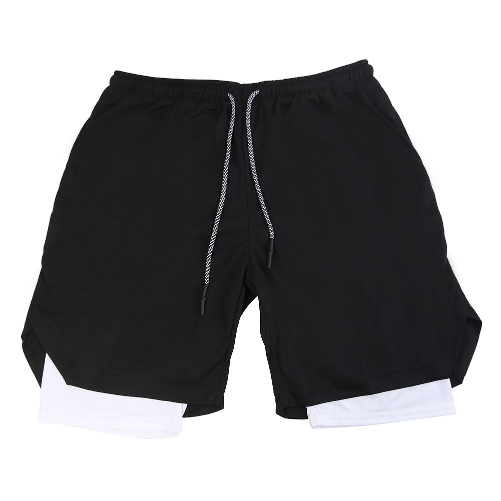 Mannen Shorts Quick Dry Dubbeldeks Casual Fitness Half Broek Voor Workout Training Running Sportkleding Levert: Black / L