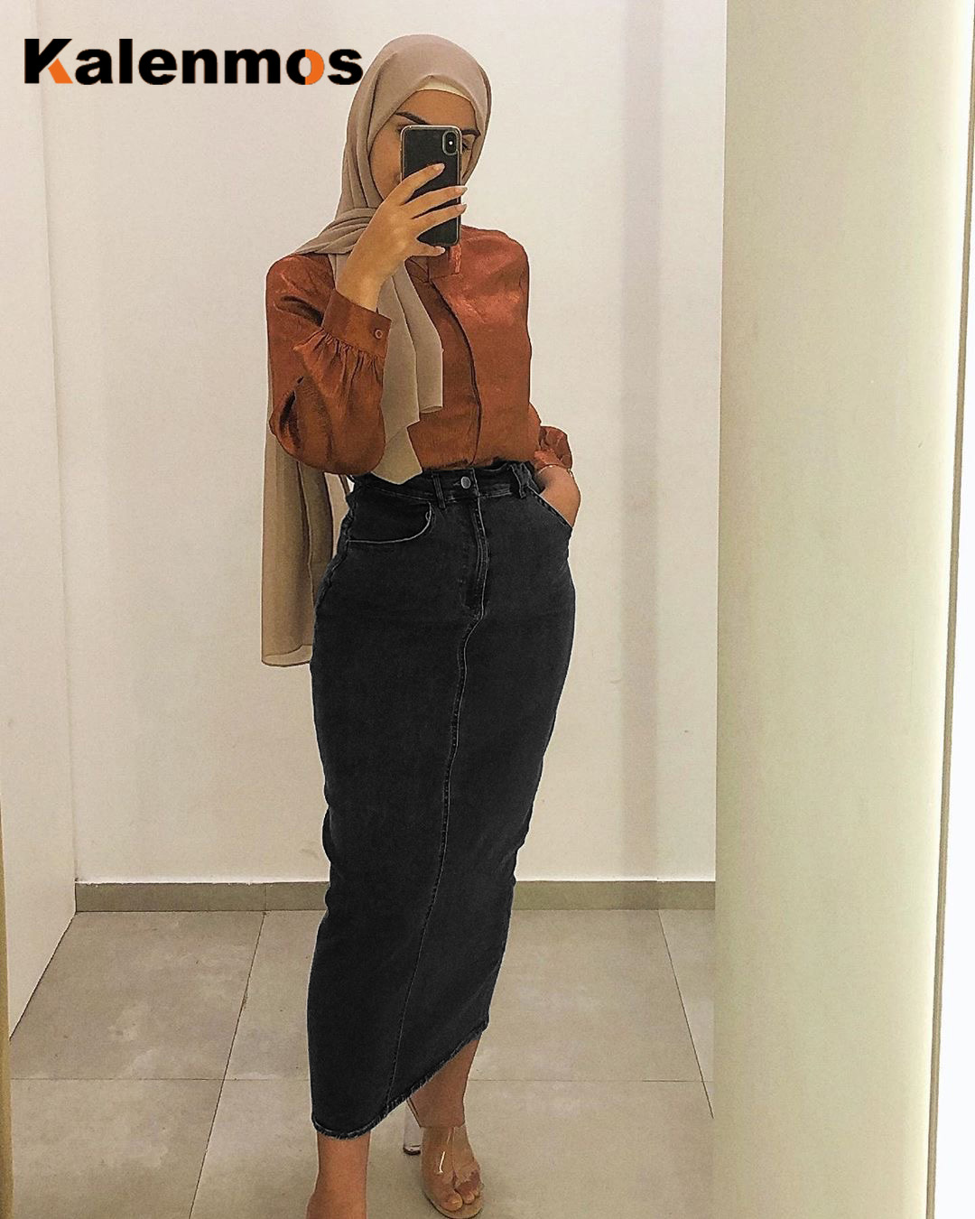 Jeans Felsen Frauen Bleistift Dubai Muslimischen Geschmack Hohe Taille Bodycon Denim Lange Röcke Nahen Osten Türkische Abaya Islamische Kleidung