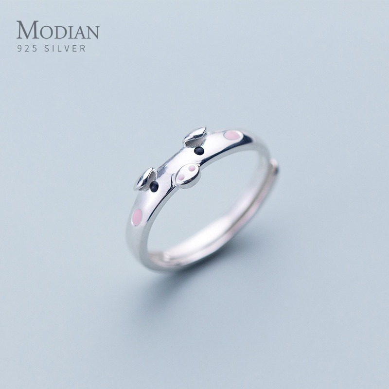 Modian Animal Free size Ring for Women Colorful Enamel Cute Little Pig Sterling Silver 925 Ring Fine Jewelry