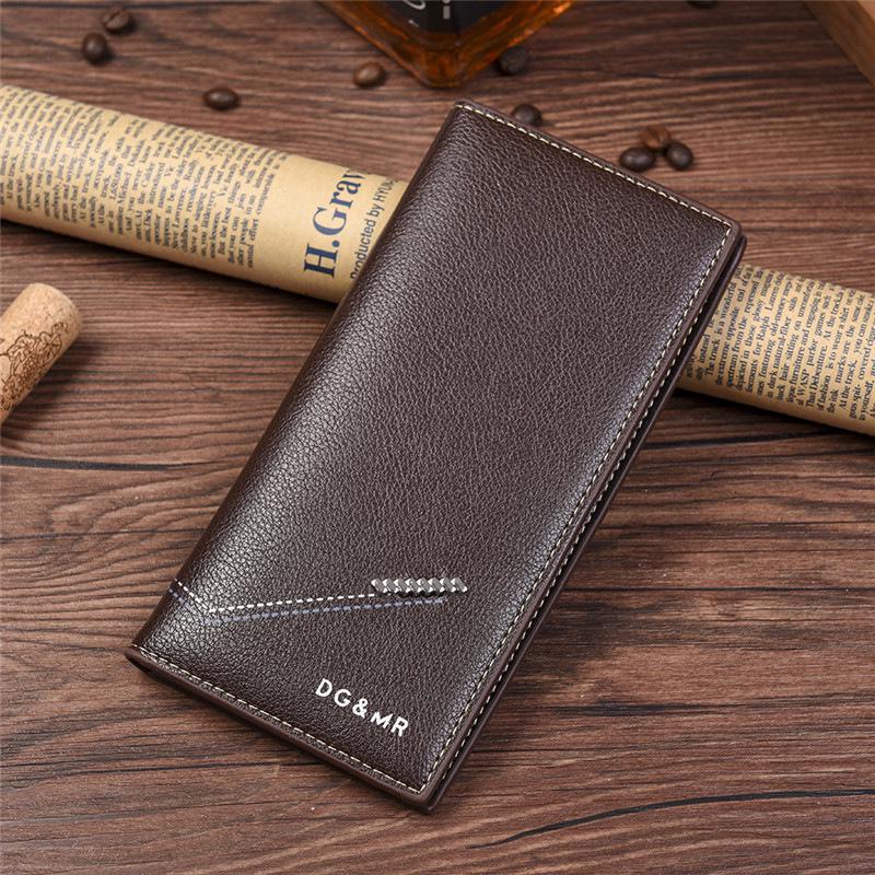 Men's wallet of leather short long Style purse male clutch erkek cuzdan portafoglio uomo men's purse card holder wallet men: Brown long