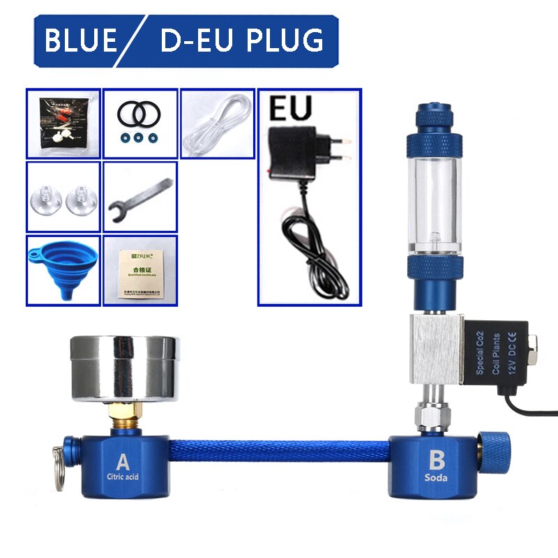 Aquarium DIY CO2 generator,withsolenoid valve Bubble Counter Diffuser Reaction System kit for Aquatic plant Growth CO2 Equipmenr: Blue-D-EU plug