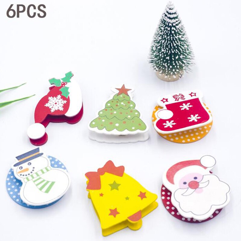 6pcs/lot Santa ClausWooden Clip Photo Clothespin Craft Clips Christmas Decor