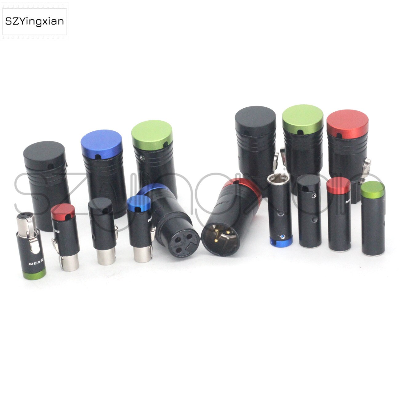 Mini XLR TA3F de 3 agujeros hembra, TA3M de 3 pines macho/enchufe de audio, cubierta plana, color rojo, azul, verde y negro