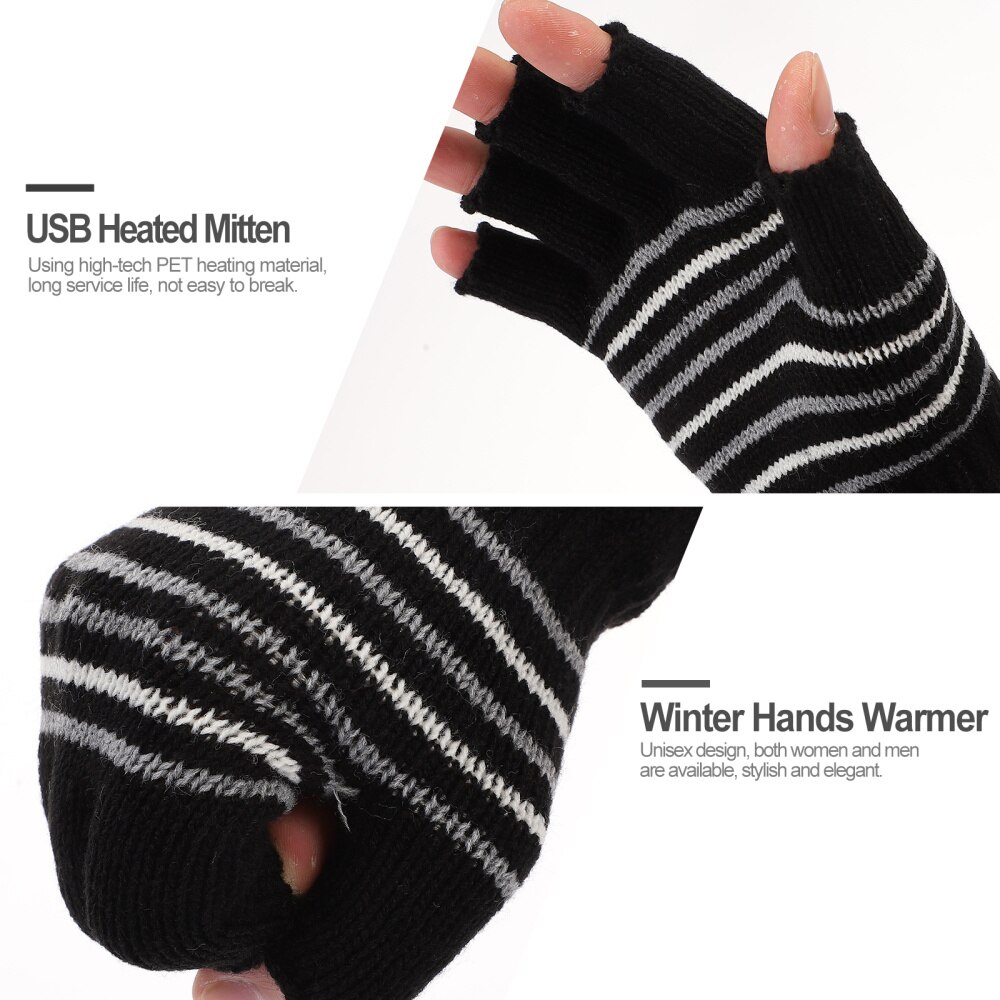 Mitaines chauffantes USB, 1 paire, moitié ou doigt entier, tricot