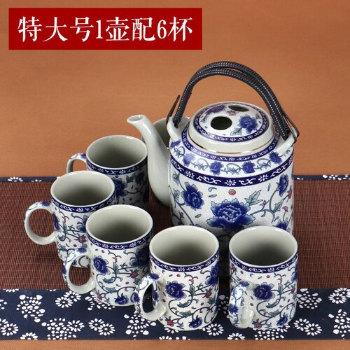 Kinesisk stil jingdezhen keramisk tekanna tekopp stor blå blomma porslinskanna filtrerad teflaska set hem te träbricka