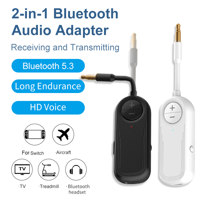 Trasmettitore ricevitore audio Bluetooth 5.3 3.5MM AUX con microfono Adattatore wireless per musica stereo per autoradio Cuffie PC TV Altoparlante