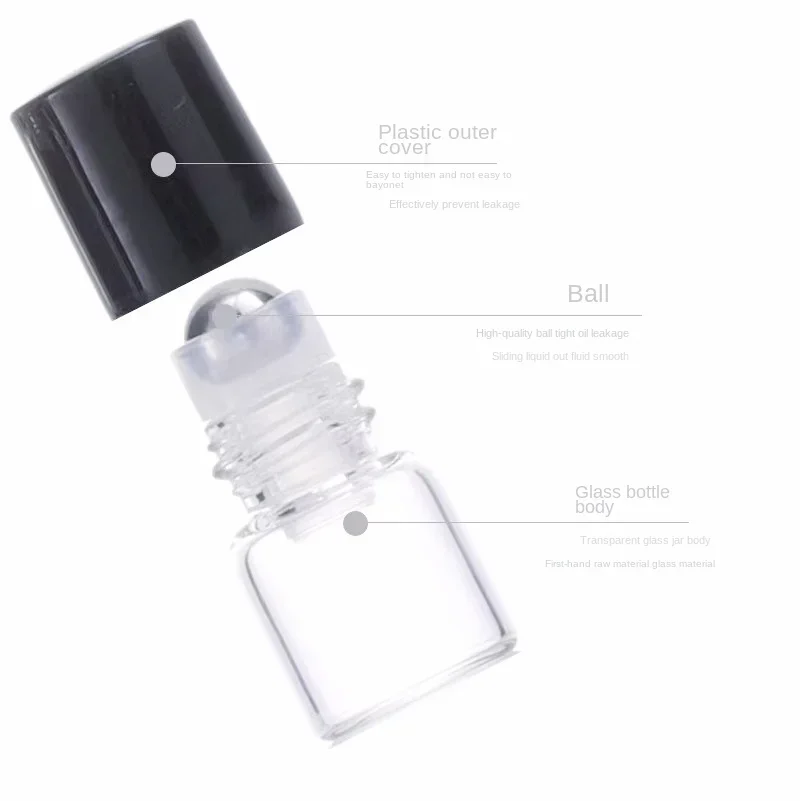50 sztuk 1ML/2ML/3ML/5ML przezroczysta butelka szklana rolka butelka z kulką na olejku eterycznym czarne puste fiolki podróżna butelka perfum