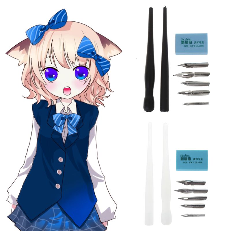 Tnfeeon 5 PCS Dip Pen Vintage Bamboo School Supplies Handcrafted Manga Calligraphy Drawing Painting Kit (Natural Bamboo Nib