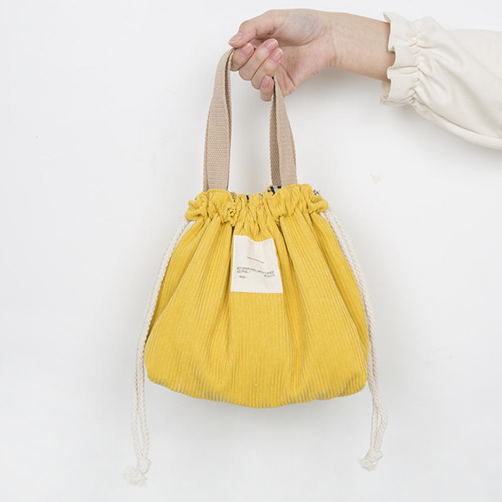 Thermal Insulated Lunch Bag Drawstring Thermal Insulated Bag Corduroy Beach Picnic Lunch Bag for Work Outdoor Lightweight