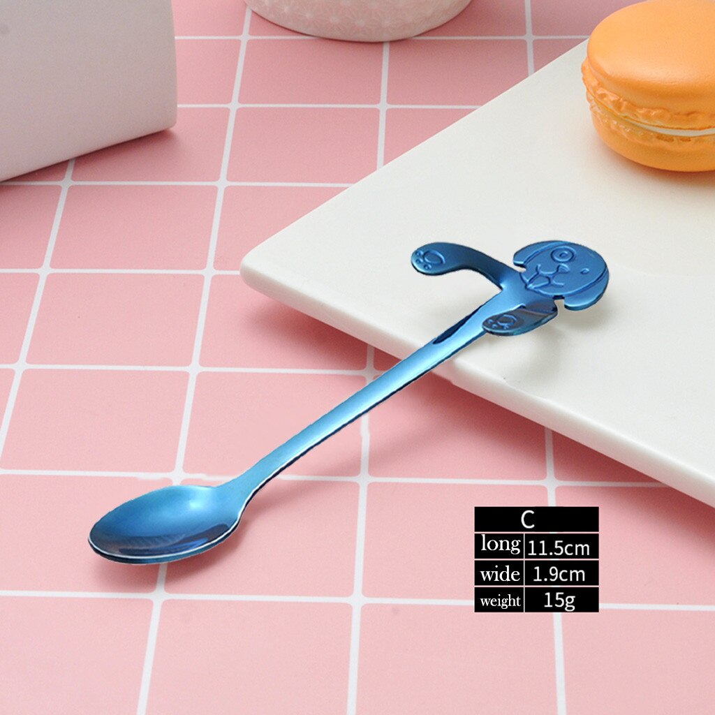 Cucharilla de café para perro bonita, cuchara creativa de acero inoxidable, cucharilla para postre, aperitivo, cuchara para helado, Mini vajilla de cucharas, cucharas con mango largo: C