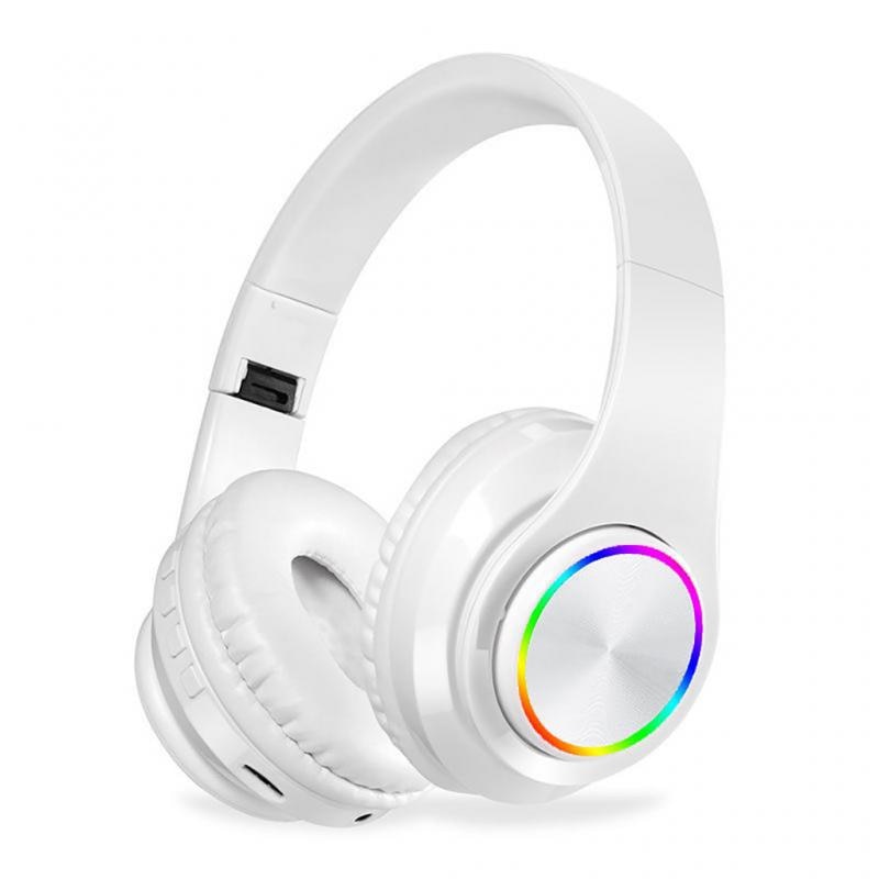 LED Wireless Headset Bluetooth 5.0 Stereo Foldable Headphones With Microphone For iPhone Xiaomi Huawei Sumsung TWS Headphone: white