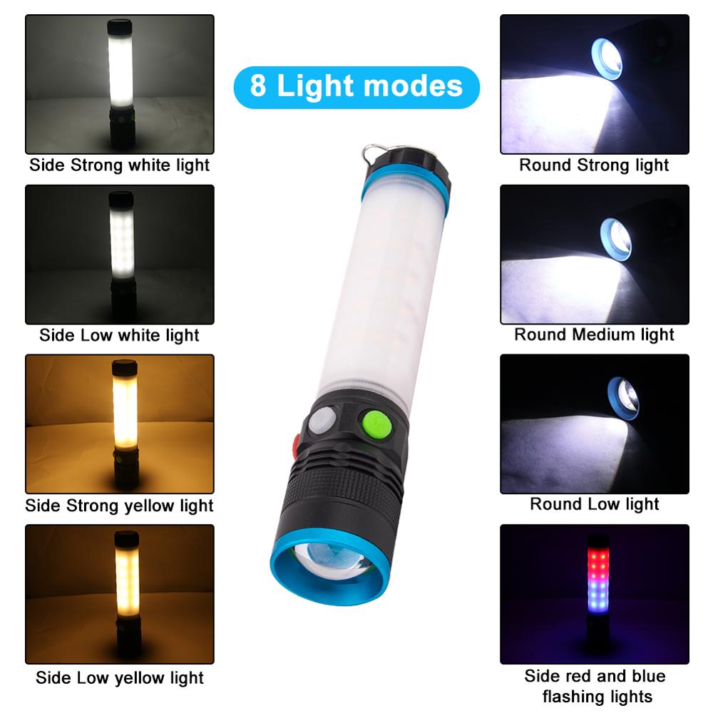 USB Rechargeable T6 LED Flashlight Work Light 8 modes Zoomable Power 18650 Torch With Hook Magnet For Camping Hiking Outdoor