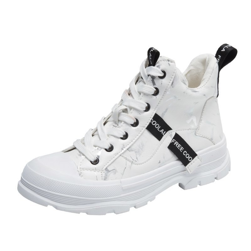 Femmes vulcanisé chaussures femme baskets toile chaussures plat confortable Camouflage chaussures hautes femmes: WHITE / 35