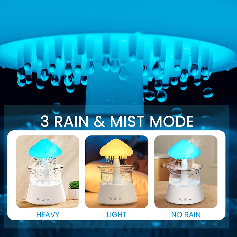 Humidificador de aire eléctrico de nube de lluvia, difusor de Aroma de 300ml, gotas de agua de lluvia Zen, humidificador de luz nocturna colorida para para el hogar