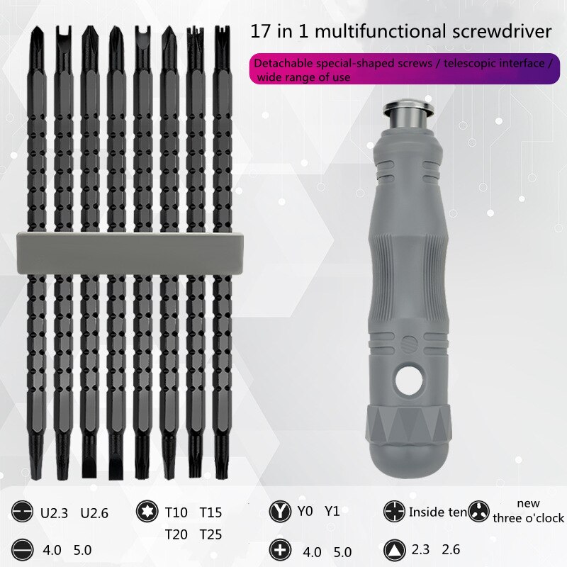 Multi-purpose Screwdriver Set Telescopic Cross Flat-head Triangular Inner Cross Double-headed Batch Of Head Screwdriver Sets: 17 in 1