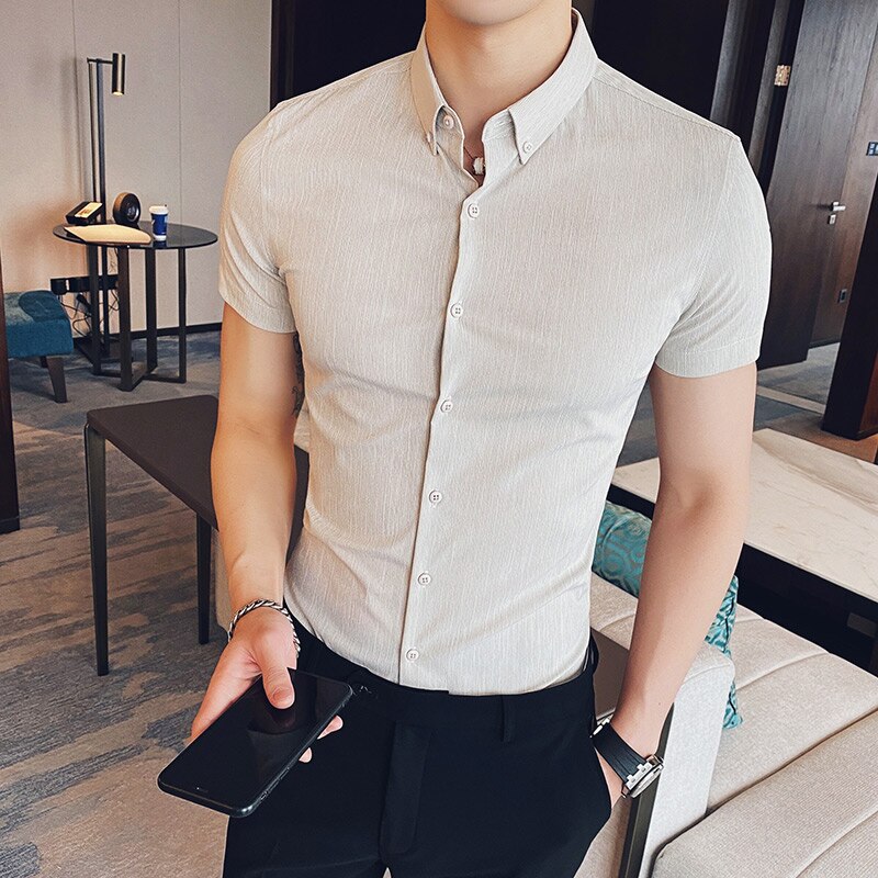 Tide brand pinstripe kortärmad skjorta herr koreansk version av sommar trend herr slim tum skjorta