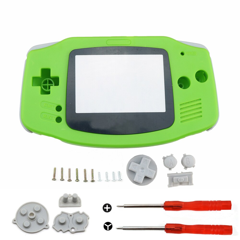 YuXi DIY Full set housing shell cover case w/ conductive rubber pad buttons and Screwdriver for GameBoy Advance for GBA console: Green