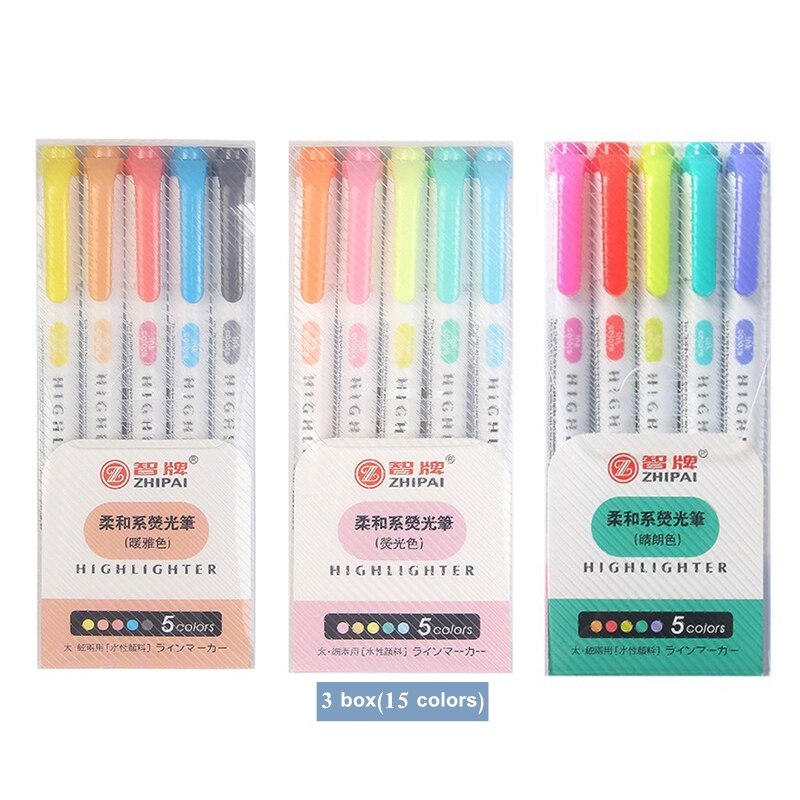 10/15/20/25 farver dobbelthovedet fluorescerende pen highlightere kunst tuschpenne skoleartikler søde kawaii papirvarer: 15 farver-b