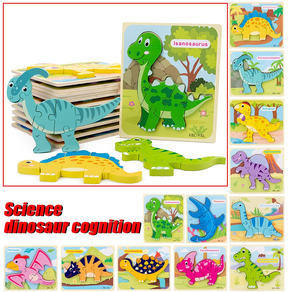 Kids Wooden interesting Puzzle Children's Desktop Assembled Dinosaur Puzzle Kids Three-Dimensional Training Toy