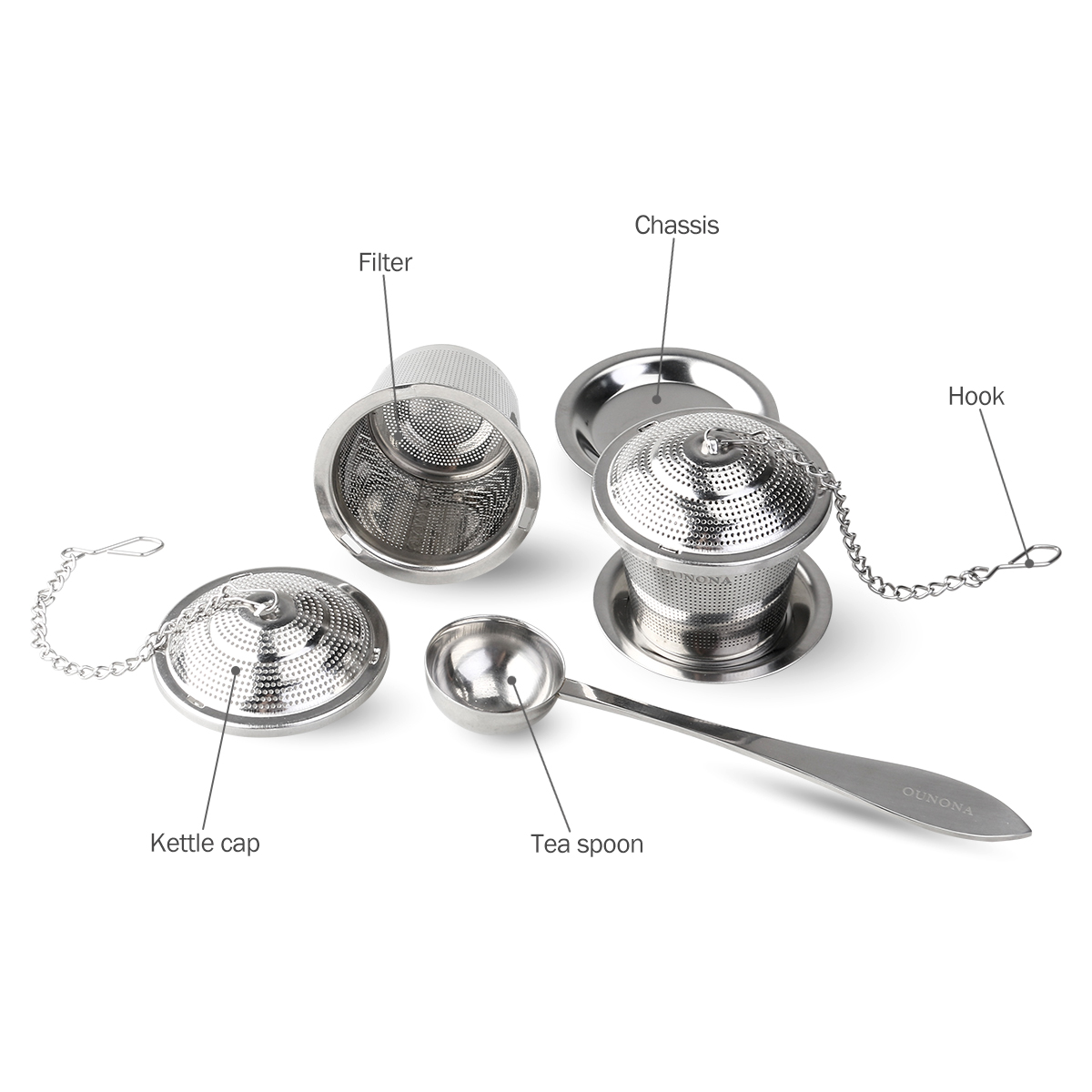 OUNONA Loose Leaf Tea Infuser with Tea Scoop and Drip Trays Ultra Fine Stainless Steel Strainer &amp; Steeper