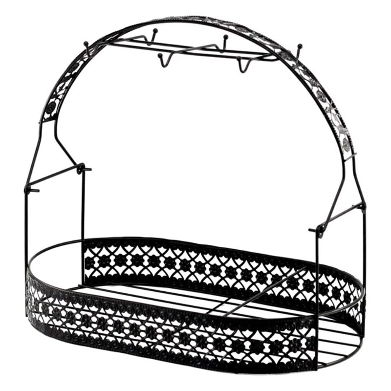 Basket Holder, Wrought Iron Coffee Mug Cup Holder Dishes Organizer Basket for Co: 8YY102465-BK